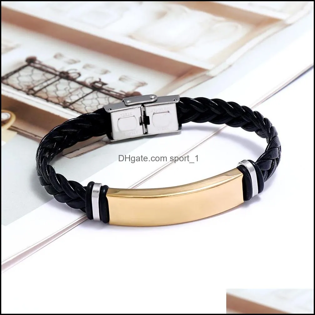 stainless steel couple clasp bangle handmade charm braided leather bracelet men q285fz
