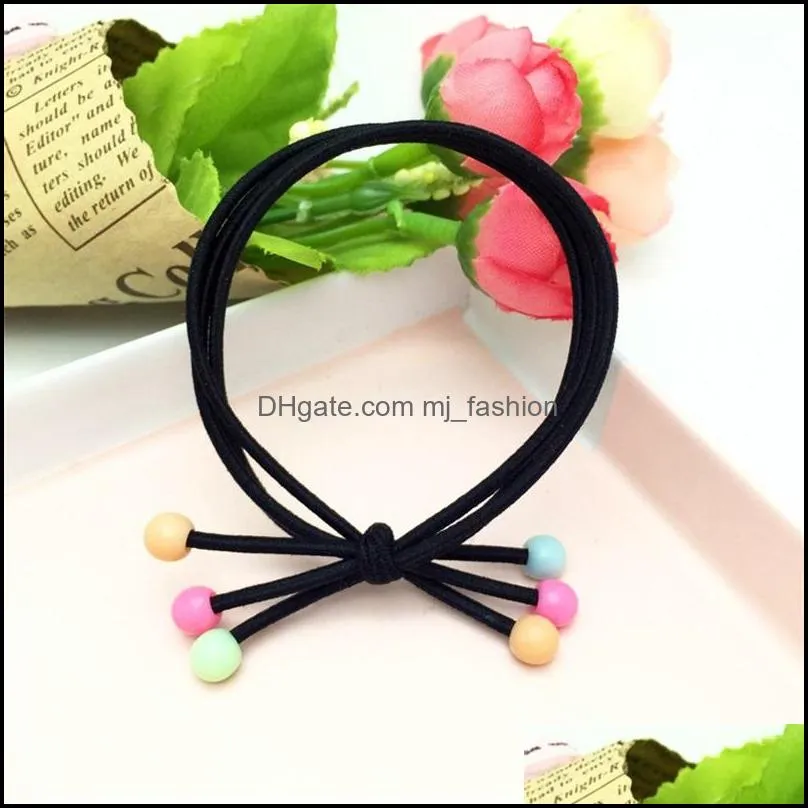  style high elasticity hair rubber bands simple black bow hair ropes red or colorful beads hair ring for girl women 60c3