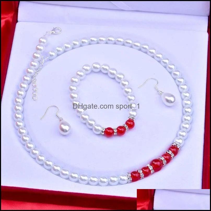 wedding bridal bracelet earrings necklace sets imitation pearl chain women statement jewelry gift