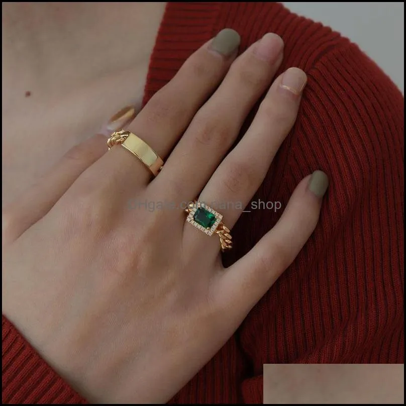 simple chain crystal ring personalized vintage link rings square green clear gemstones index finger band q258fz