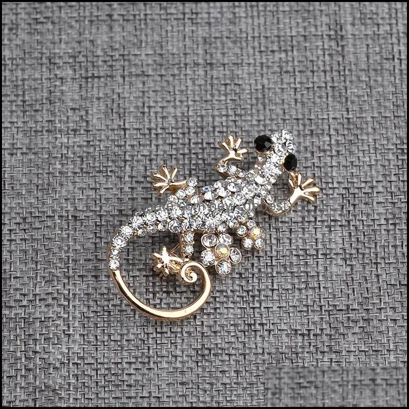  crystal lizard creative brooches for women animal shape gecko badge lapel pin wedding bridal jewelry accessories c3