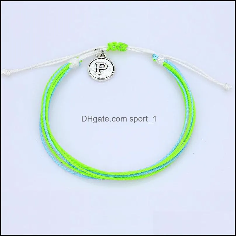 handmade braided letter pendant bracelet friendship wave adjustable bangle bohemian jewelry party accessories q564fz