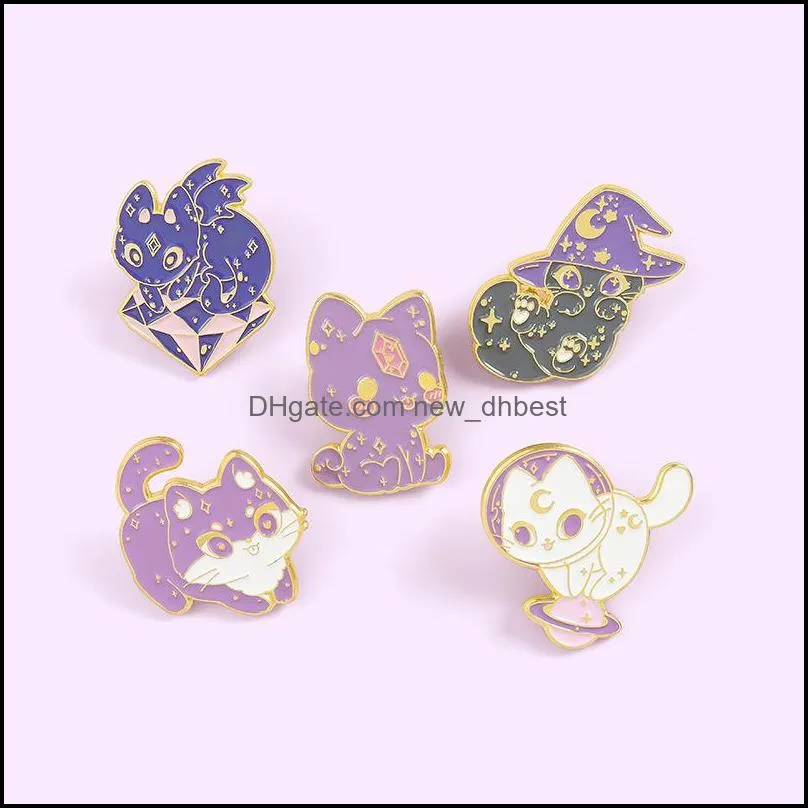 animal wizard cat alloy collar brooches cartoon cute kiity planet badge jewelry accessories enamel moon clothing hat girls pins 1883