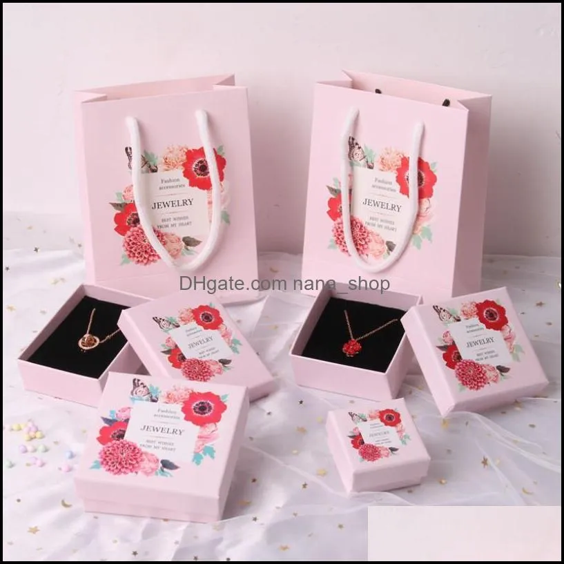 floral print necklace earrings ring jewelry boxes engagement bracelet display gift box pink blue packaging organizer