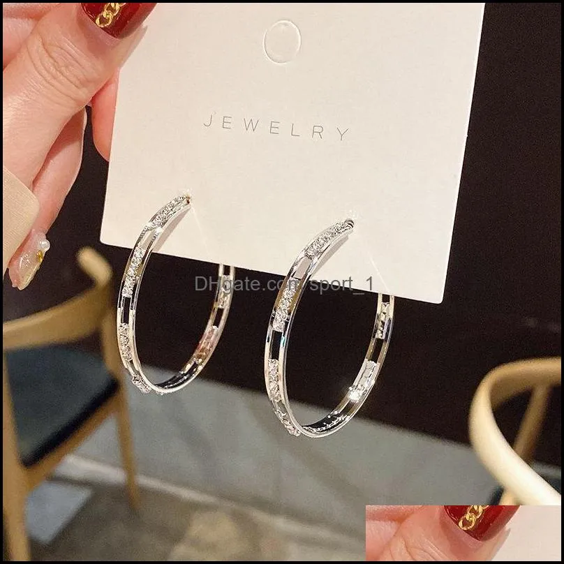 female big round hoop earrings fashion gold color wedding earrings double zircon stone earring for women