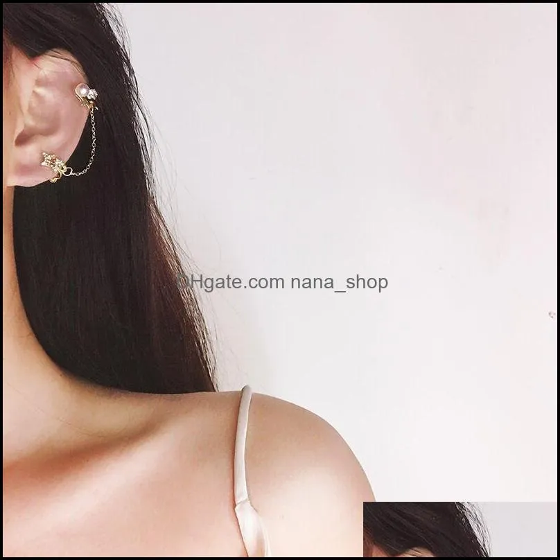 fashion ear cuff with asymmetric temperament beautiful women earring cuffs stars tassel pearl earrings