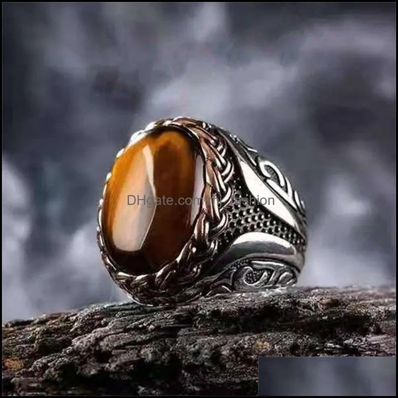 wedding rings vintage brown tiger eye stone ring for men women turkish handmade spiral engraved statement retro band 1898 t2