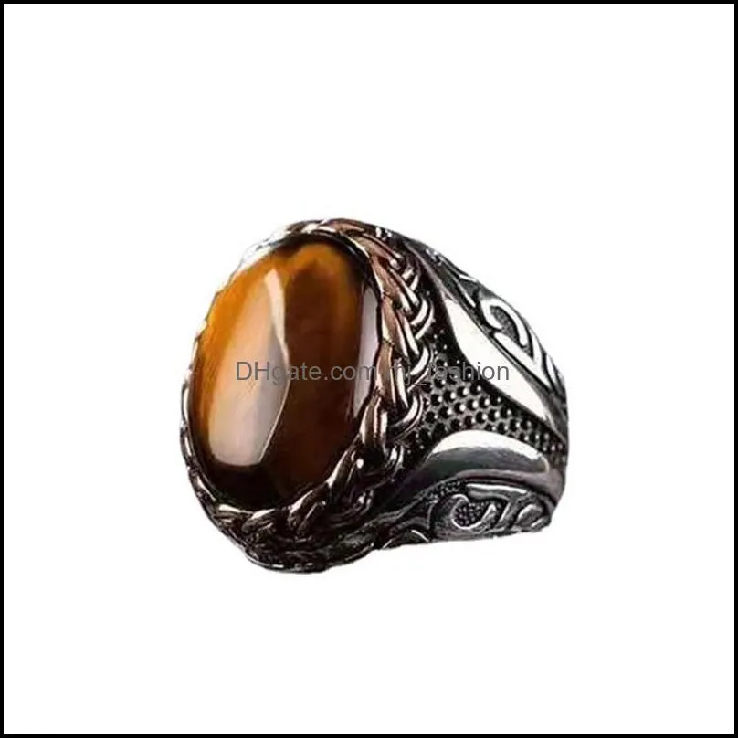 wedding rings vintage brown tiger eye stone ring for men women turkish handmade spiral engraved statement retro band 1898 t2