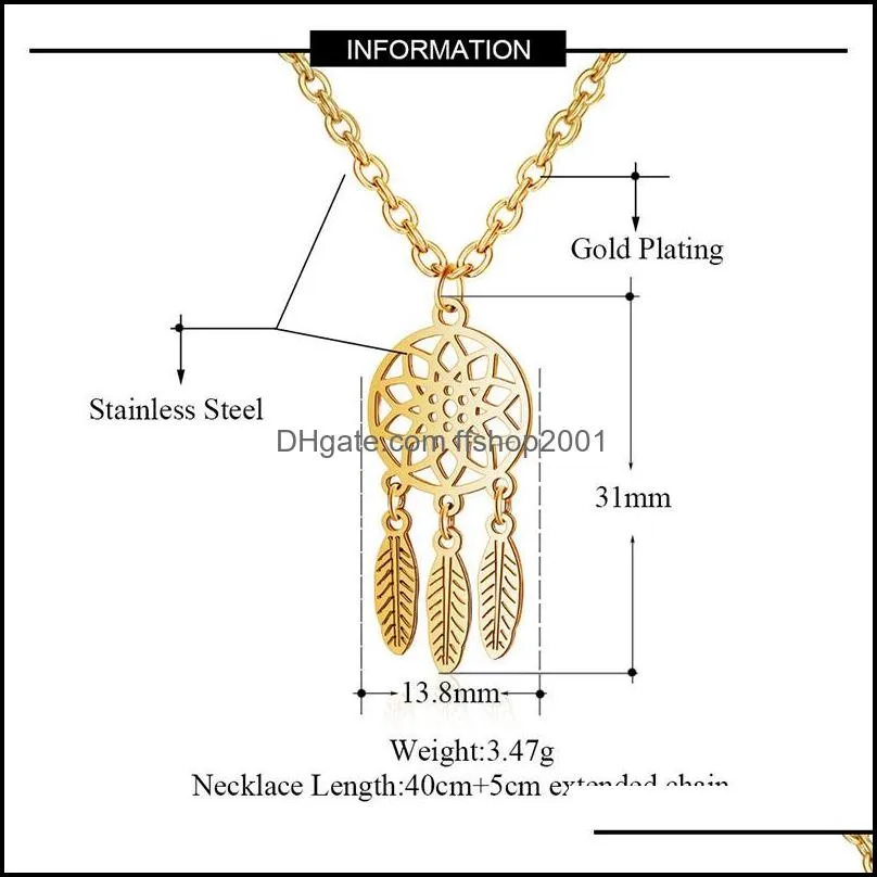 stainless steel dream catchers necklaces gold silver plated titanium steel feather pendant chains for women girls fashion jewelry gift