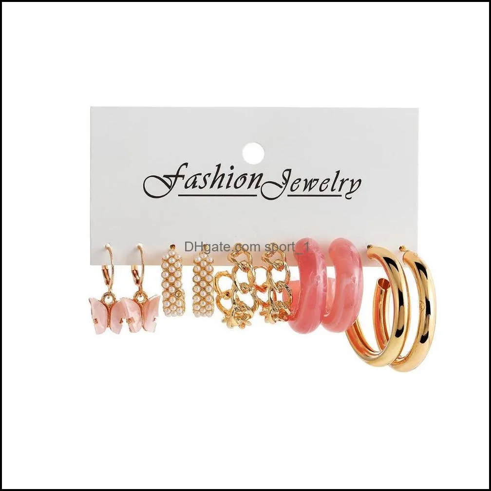 boho colorful geometric heart resin acrylic hoop earrings set for women trendy pearl butterfly earrings party jewelry gift