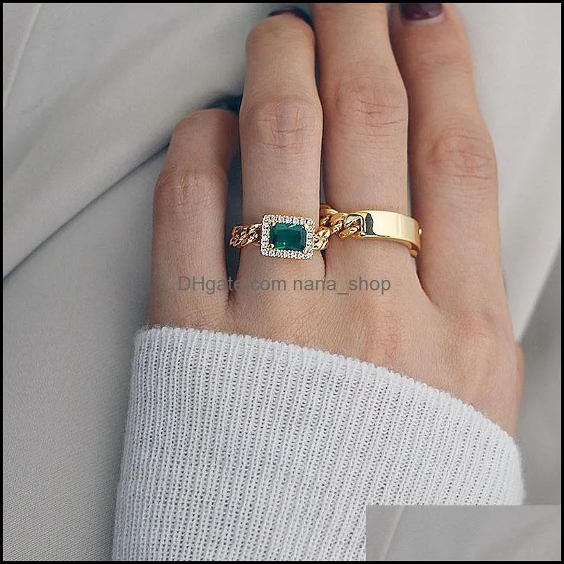 simple chain crystal ring personalized vintage link rings square green clear gemstones index finger band q258fz