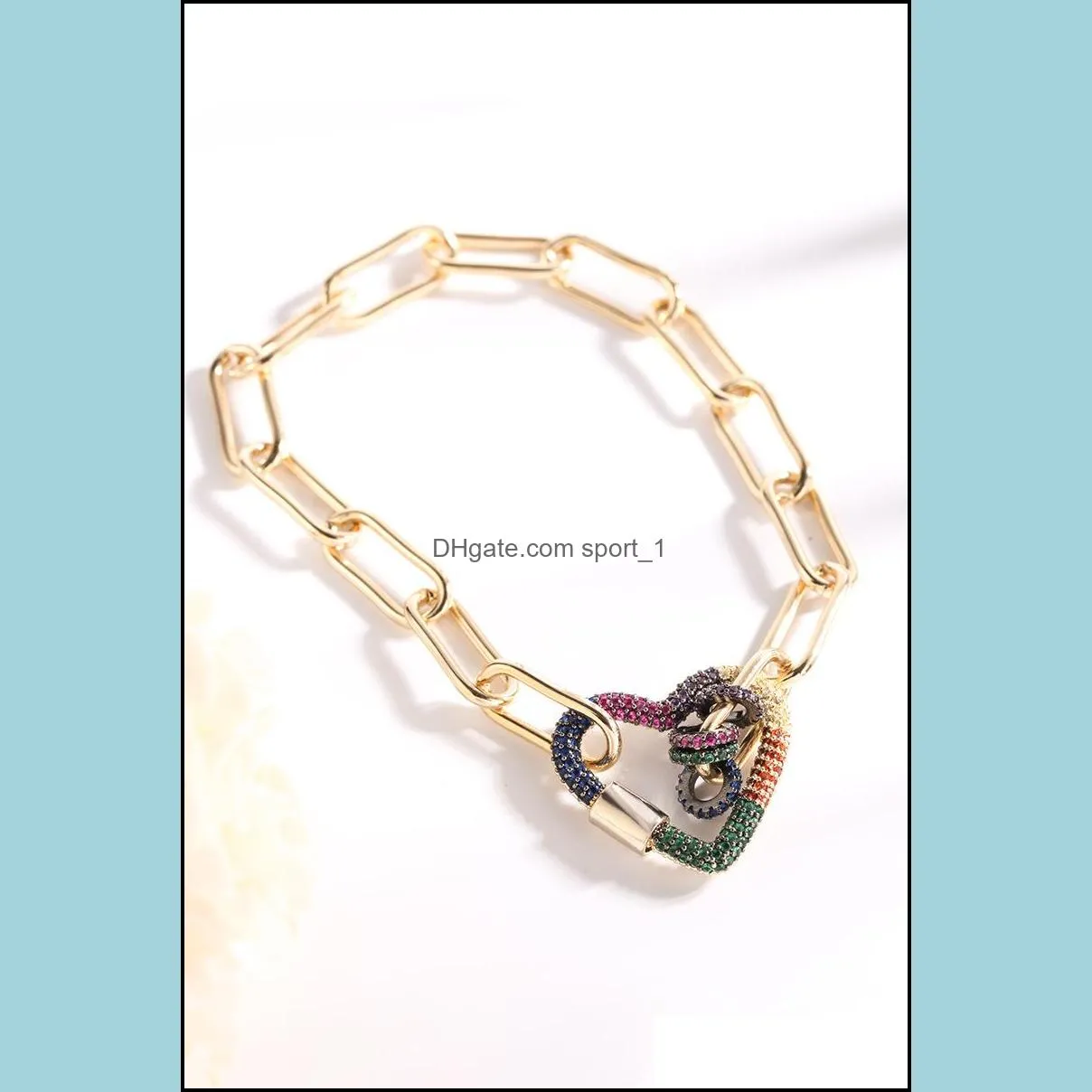 colorful crystal cuban chain bracelet heart pandent charm buckle link bracelets bangle women men party jewelry a32z