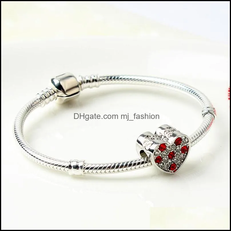 fits pandora bracelets 20pcs heart purple blue red crystal silver charms fits pandora charms bracelet beads for jewelry making 289c3