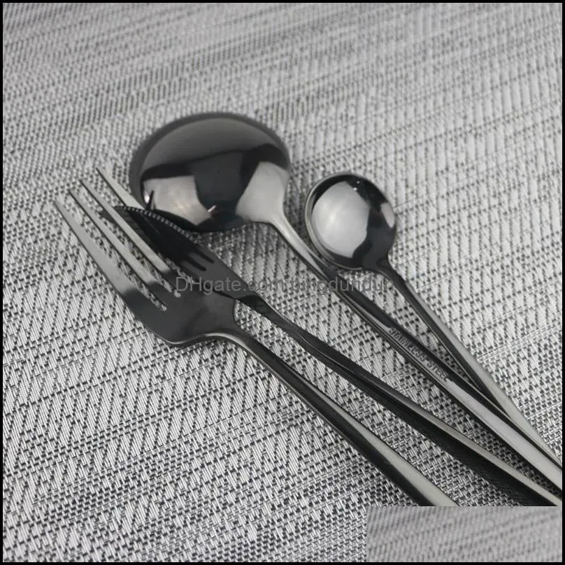 dinnerware sets 4piece korean black cutlery set shiny mirror 304 stainless steel knife fork spoon teaspoon flatware silverware