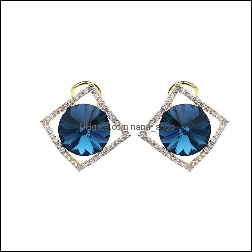 fashion blue rhinestone dangle earrings women girl crystal square shape silver zircon ear stud party earring jewelry a37z