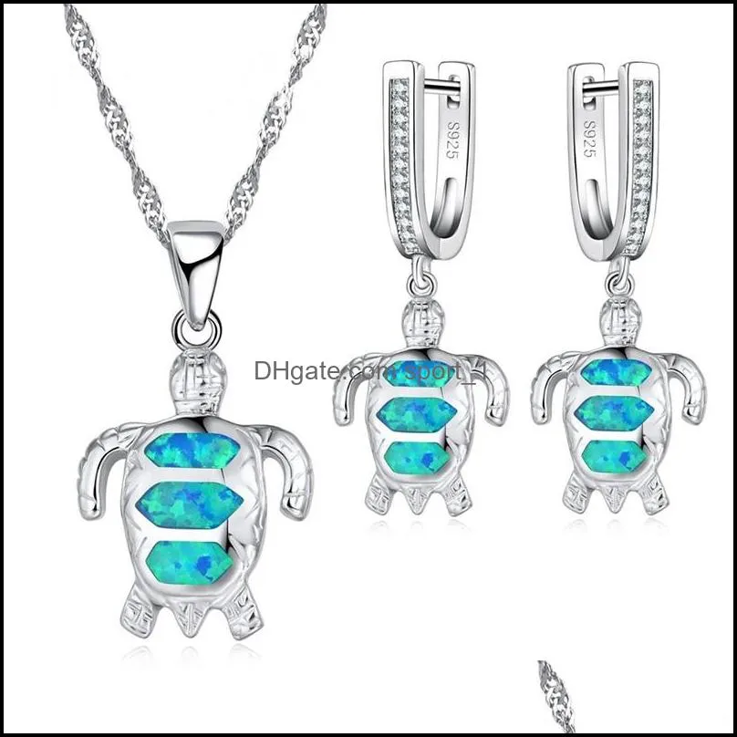 cute sea turtle necklace earrings jewelry set trendy opal stud earring for girl women gift