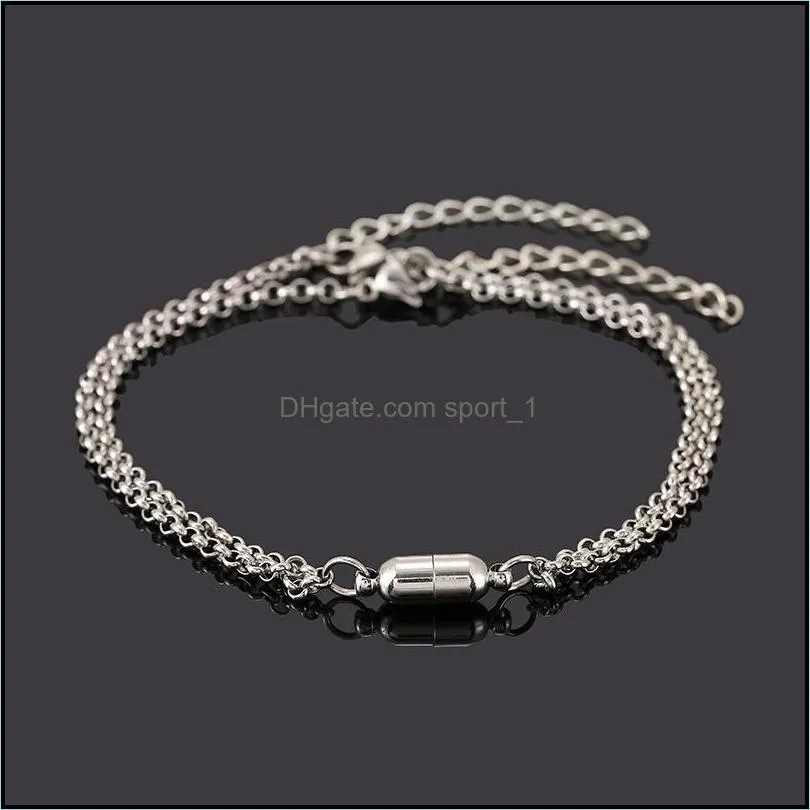 personalized couple bracelets simple stainless steel magnetic buckle chain distance relationship necklace set q123fz