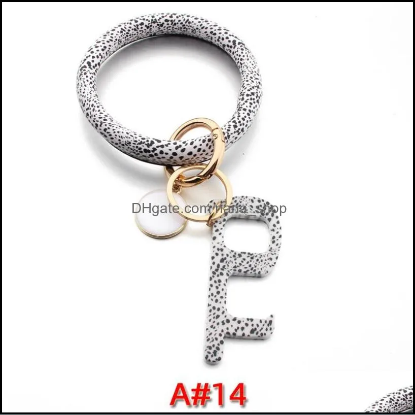 pu leather creative bracelet keychain for women fashion floral leopard wristlet keychains bangle keyrings accessories