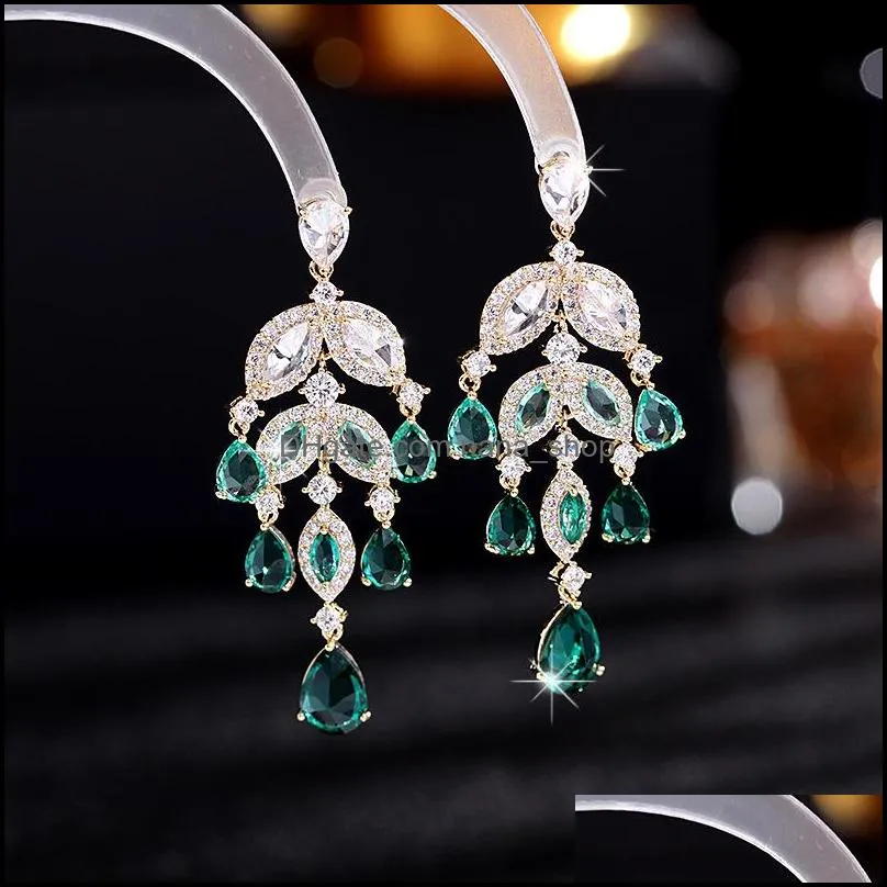 personality cubic zircon crystal dangle earring multi color geometry shape drop earrings for women wedding accessories a35z