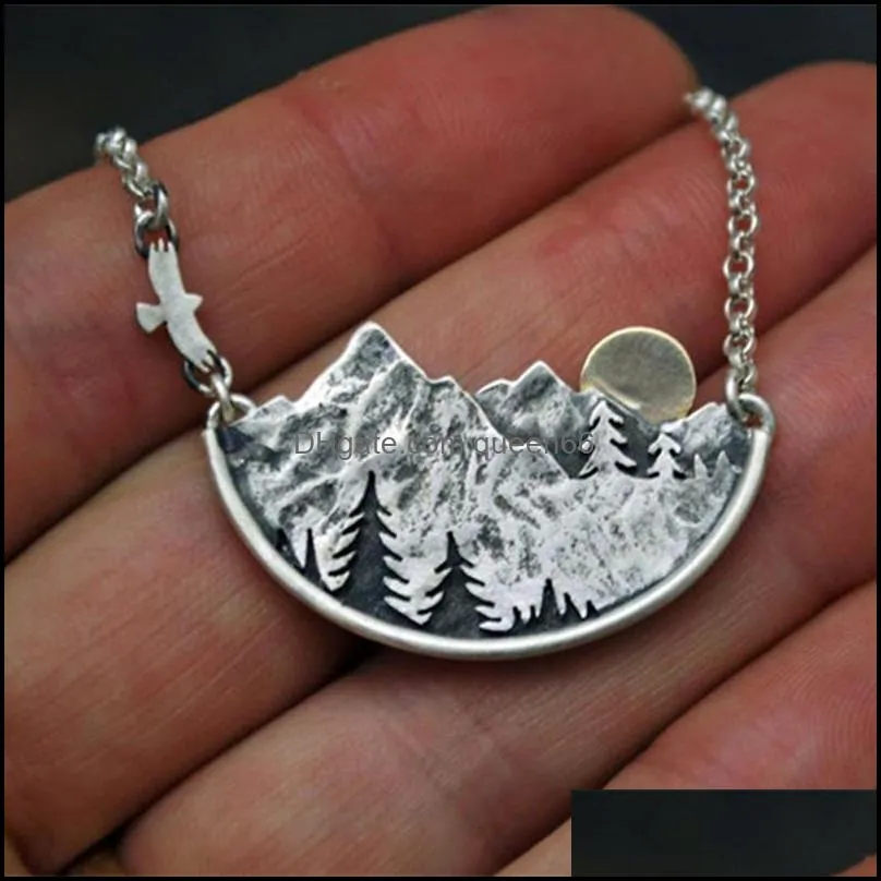 natural scenery flying bird sunset mountain forest women necklaces temperament charm pendant necklace prom jewelry