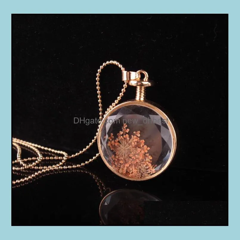 dry flower necklace cherry blossoms jewelry dried flowers necklaces dandelion glass necklaces dh 