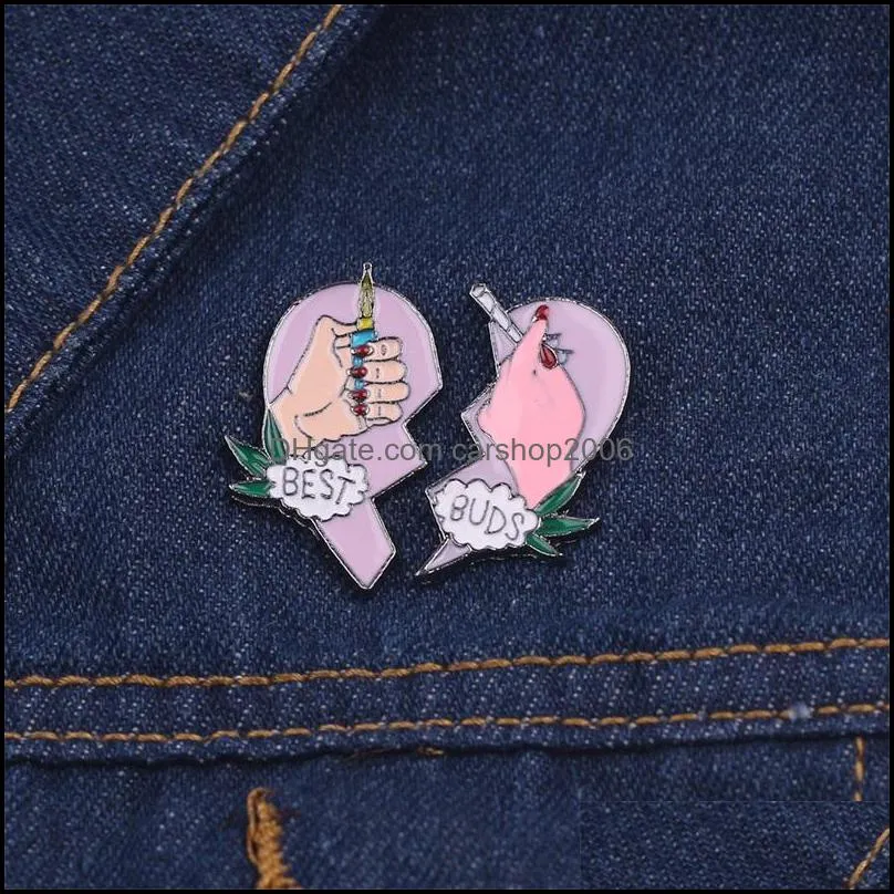 wholesale 20pcs buds brooches friends enamel lapel pins broken heart smoke cigarette with hand hat jewelry accessories 623