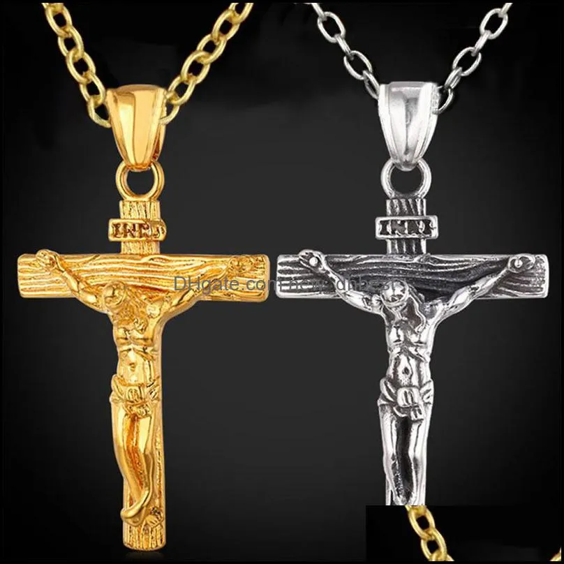 pretty cross pendant necklace gold/black gun plated fashion religious men jewelry for women/men faith crucifix mens necklaces dh 