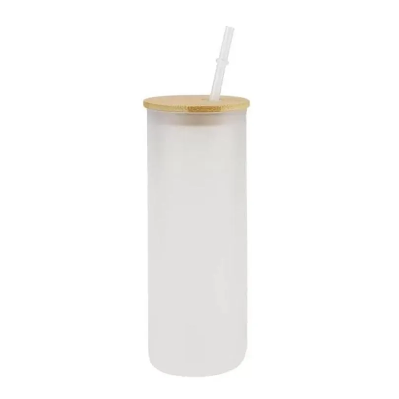 12oz 16oz 25oz mug straight blank sublimation tumblers frosted clear transparent coffee glass cup tumblers with bamboo lid and straw