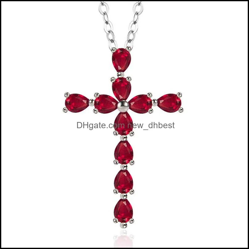 cross necklace purple zircon punk pendant necklace y2k heart cross chain necklace for woman jewelry accessories crystals necklaces dh 