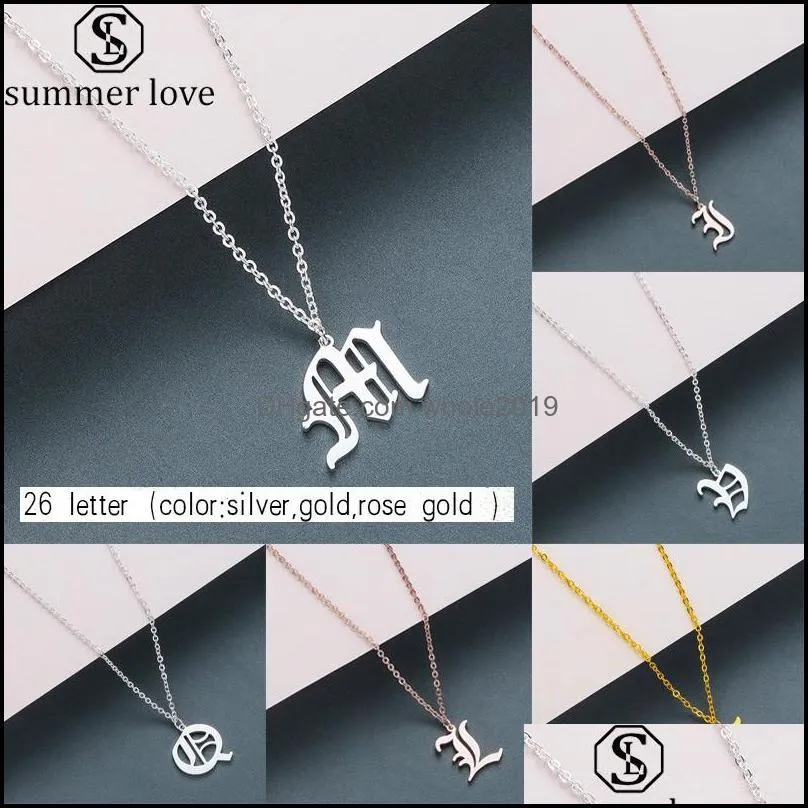  ancient letters necklaces for women stainless steel old english az initial pendant necklace friends family party jewelry