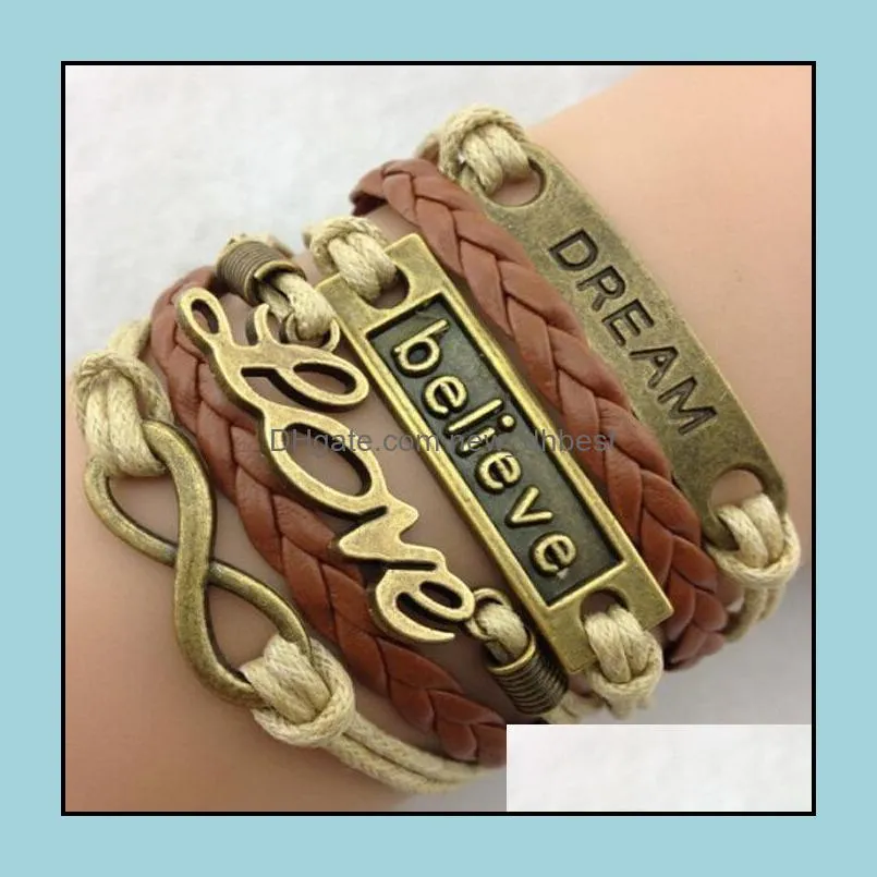 charm bracelets beautifully fashion bohemian leather bracelet pulseras love believe wrap infinity bracelets dh 