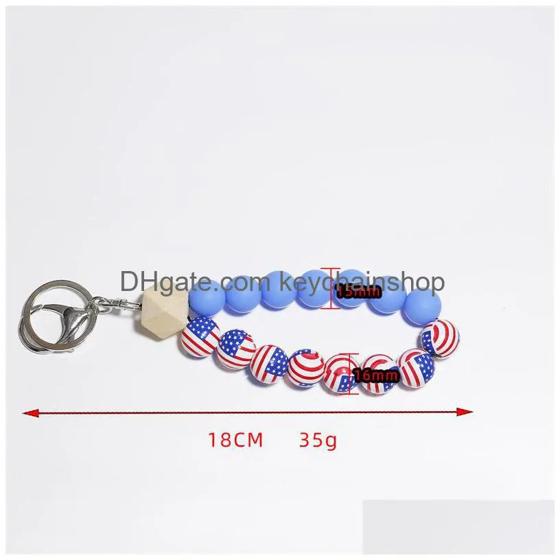 flag print keyring for keys silicone beads keychain for women men colorful wristlet bracelet car keychain charms 2022