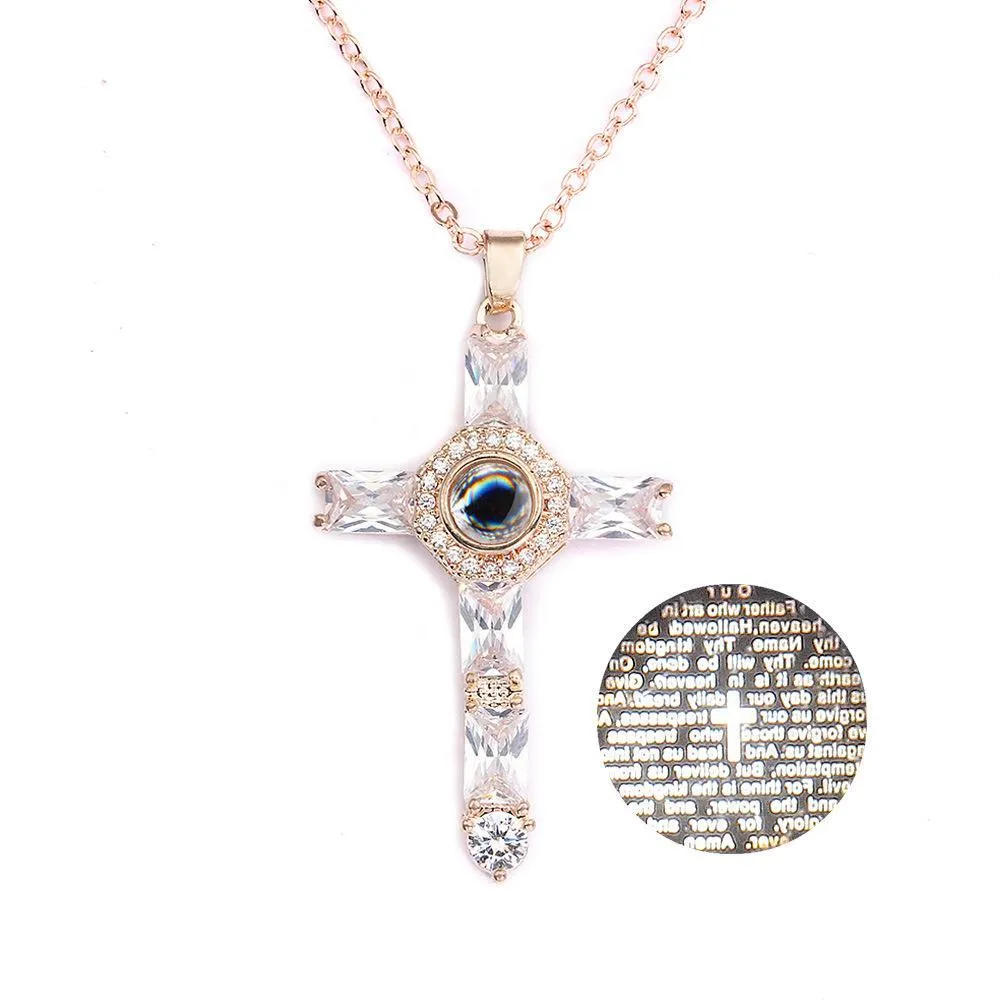 fashion jewelry ornaments projection necklace diamond pendants words cross pendant necklaces