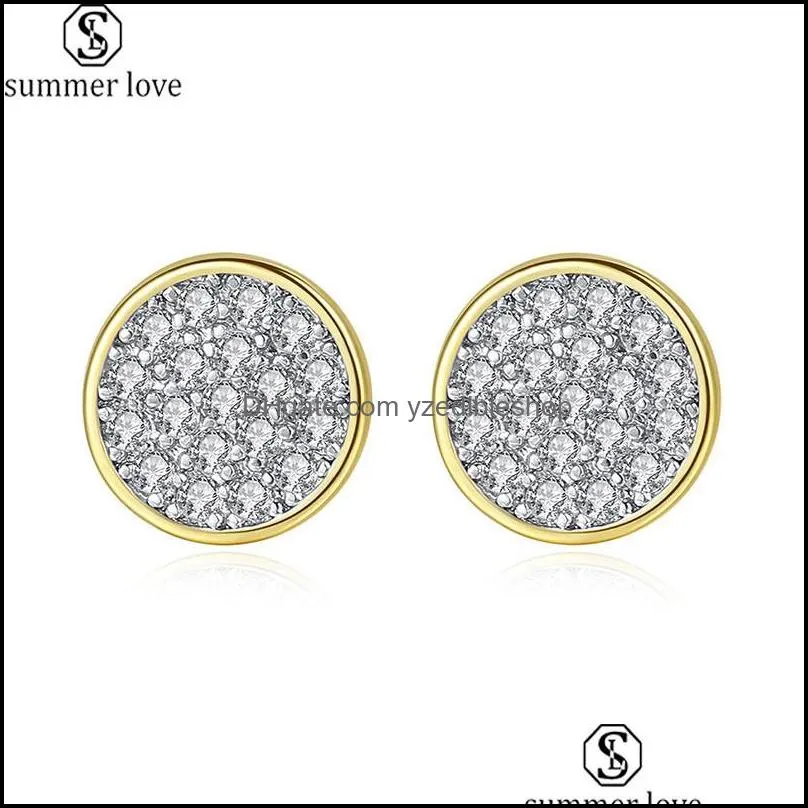 fashion white cubic zirconia stud earrings for women silver gold color cz mini disc hoop earrings as valentines day charm jewelryz