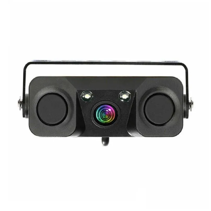 hd car rear view camera 3 in 1 parking radar detector sensor led night vision waterproof reverse camera