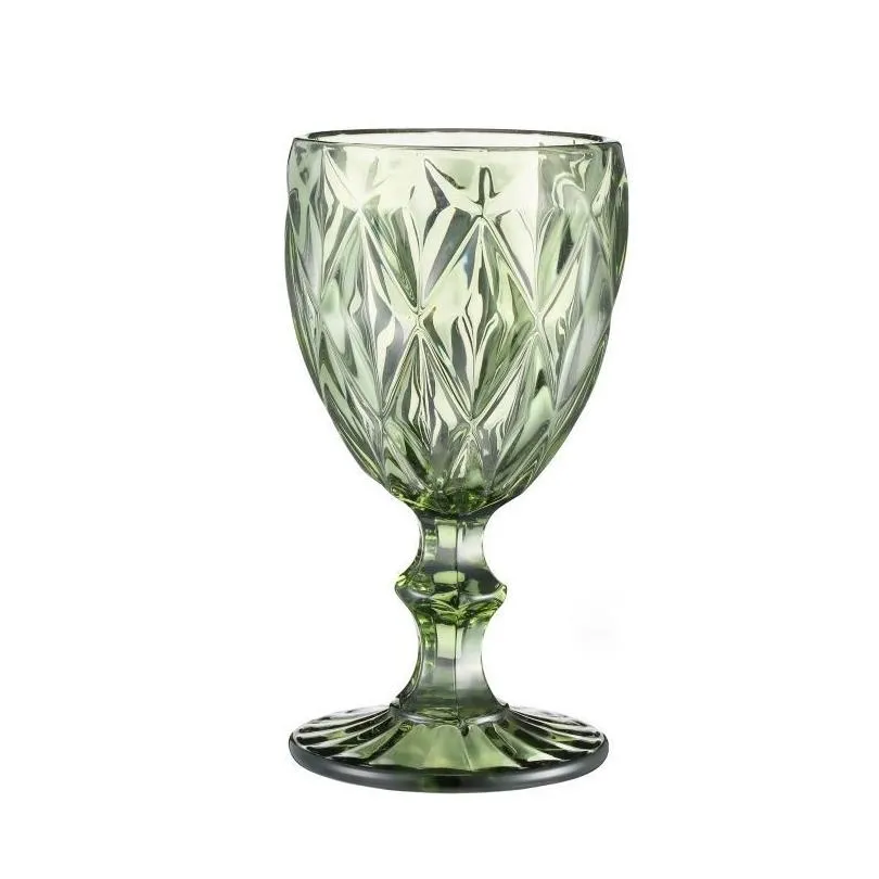 ups 10oz wine glasses colored glass goblet with stem 300ml vintage pattern embossed romantic drinkware for party wedding