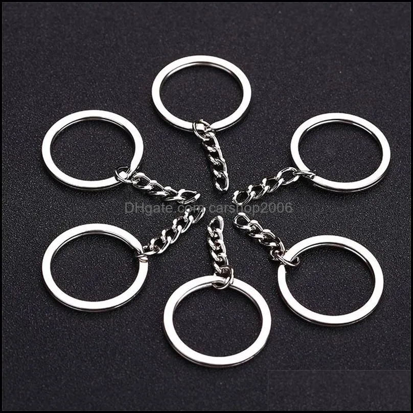 polished silver color 30mm keyring keychain split ring with short chain key rings women men diy key chains accessories 10pcs ps0477 13