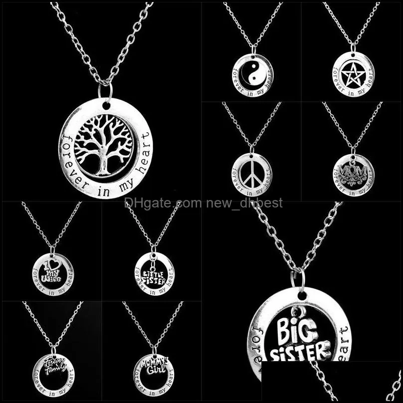 pretty pendant necklace family gift elegant heart and circle pendant necklaces letter forever in my heart for christmas chain dh 