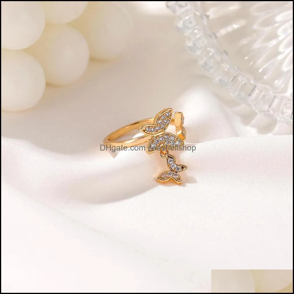 beautiful butterfly ring micropave zircon ring open index fine jewelry ladies goldplated pinky finger ring