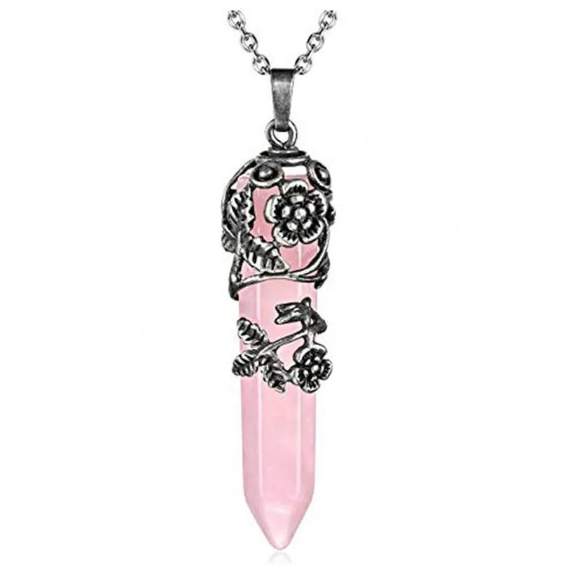 natural crystal stone necklace creative plum blossom party favor crystal column pendant necklaces with chain jewelry accessories