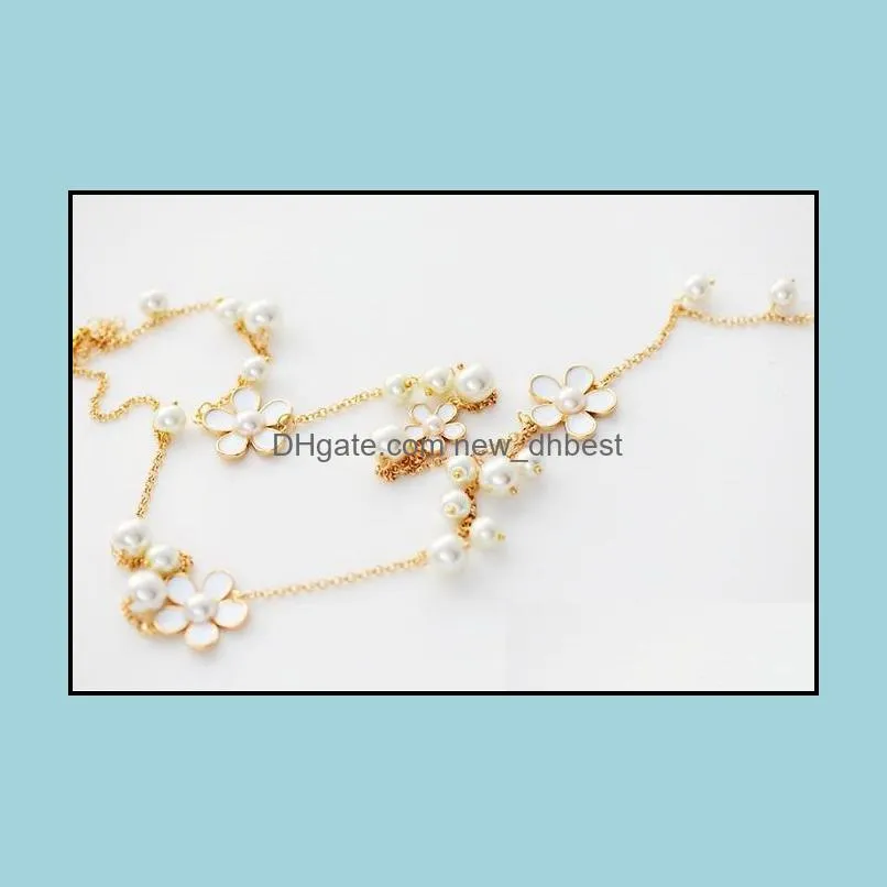 flower necklace simulated pearl jewelry tassel perlas long necklaces pendants sweater pearls necklaces dh 