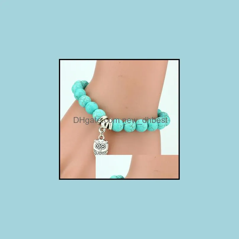 charm bracelet bangle boho vintage turquoises bead bracelets beautifully cross tree snake owl pendant fashion jewelry mens bracelets dh 