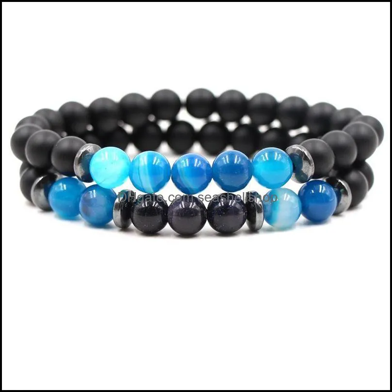 natural stone bracelet turquoise agate tiger bracelets 2pcs/set couple men women jewelry bead bracelet