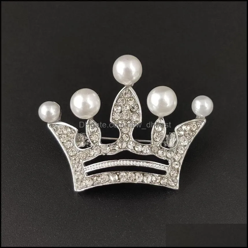 crown brooches gold silver color clear rhinestone pins dress decoration buckle badge jewelry accessories for women dh 