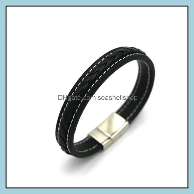 korean version of highgrade simple leather woven bracelet fashion classic punk tide male titanium steel bracelet jewelry