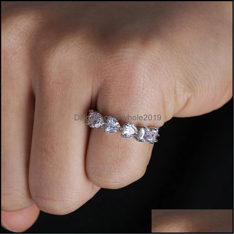  fashion cubic zircon rings 18k silver plated full gems ring for women girls heart shape zircon couple ring jewelry gift