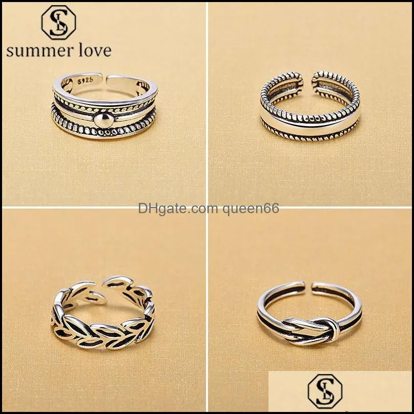 classical retro vintage 925 sterling silver hand open finger leaf hoop open rings for women valentines day sterling silver jewelryz