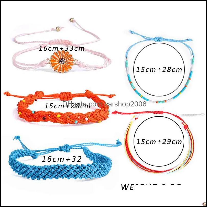 5 pieces wild fashion ins wax line handmade bracelet woven daisy sunflower blue and yellow mixed color rope chain wholesale gift1 522