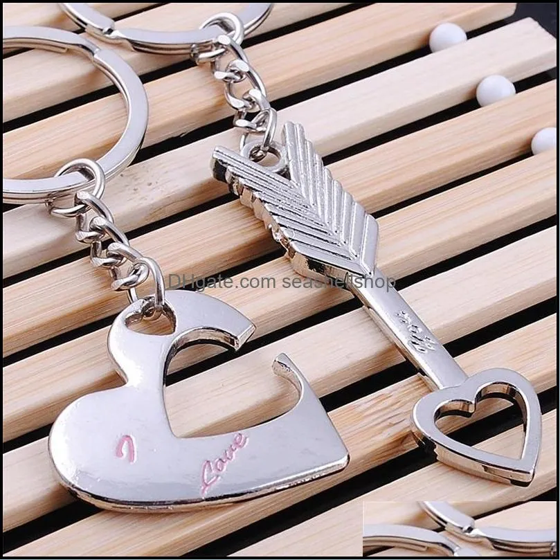 fashion key rings lovers keychain arrow i love you heart cupid pendant keychains mobile gifts 609 k2