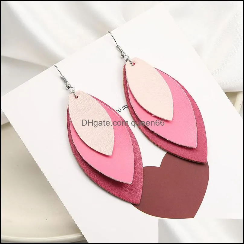 2020 fashion wooden long multi layer earrings american leaves dangle leather earrings for women wholesale party giftsz